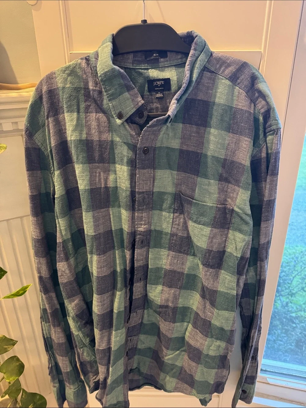 J. Crew Green and Gray Plaid Cotton Button-Down Shirt